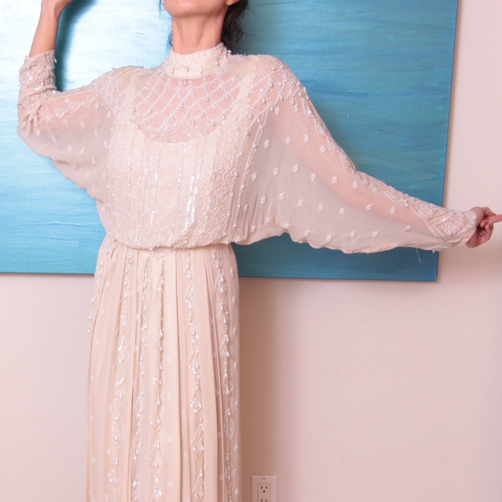 Magnificent Edwardian Esque Silk Beaded Floor Length Gown Dress My Fair Lady